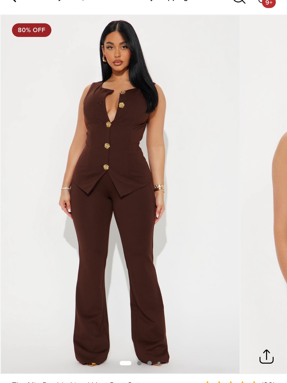 Fashion Nova Chocolate Brown Double-Lined Vest & Flare Pants Set